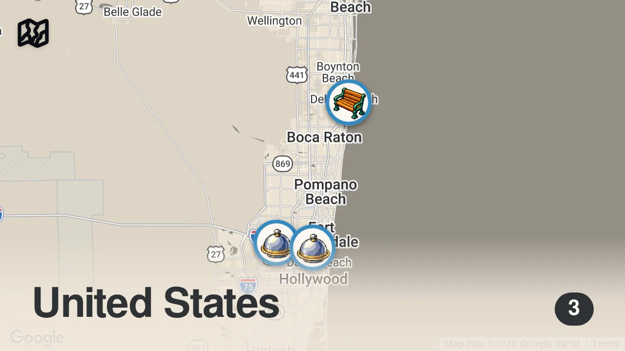 Map of 3 spots from Eating at Random Food Trucks in My City For 24 Hours…
