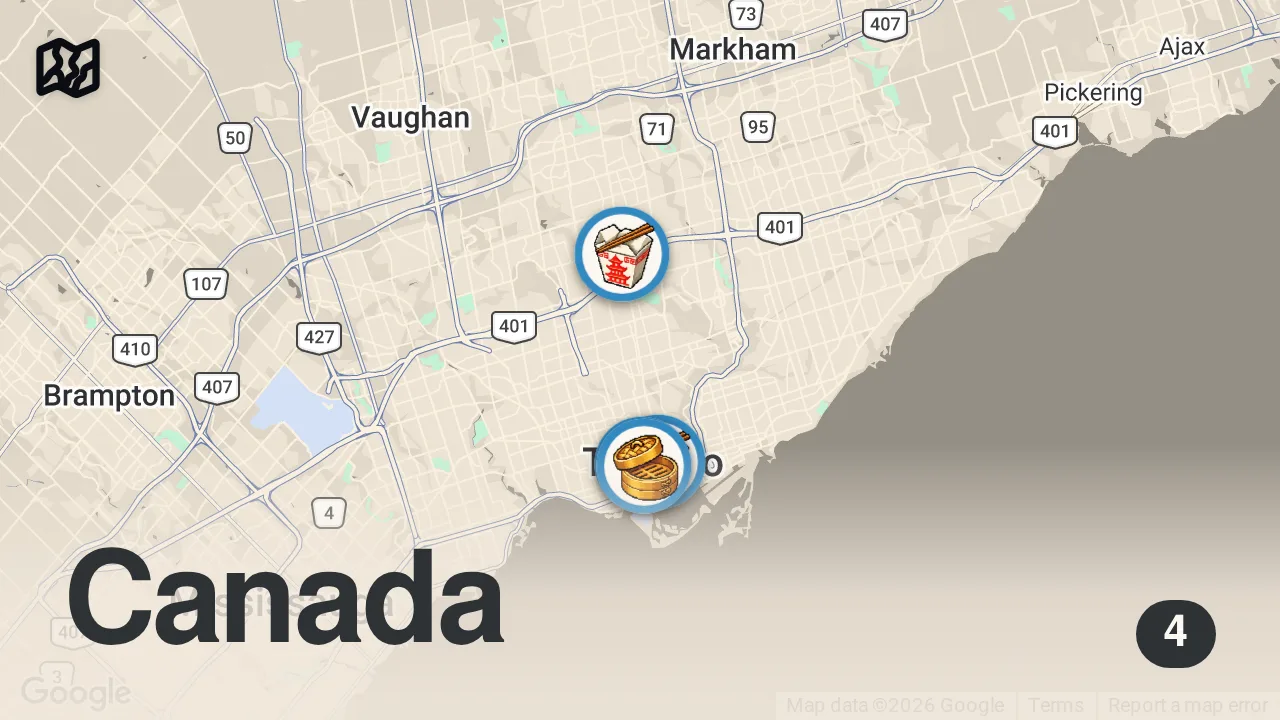 Map of 4 spots from Toronto’s Best Chinese Food!! (You Won’t Even Find This in China) 🇨🇦