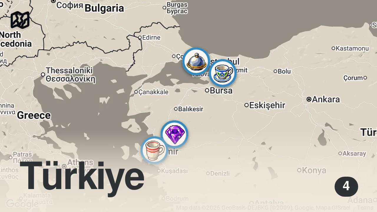 Map of 4 spots from İSTANBUL'DAN BODRUM'A YİYE YİYE GİTTİK (2022) VLOG #6 - Ayaküstü Lezzetler