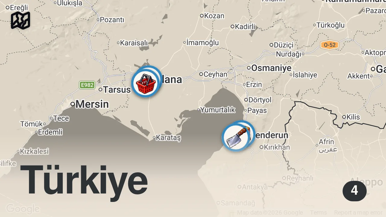 Map of 4 spots from TÜRKİYE’NİN EN UCUZ ADANA KEBABI!!!