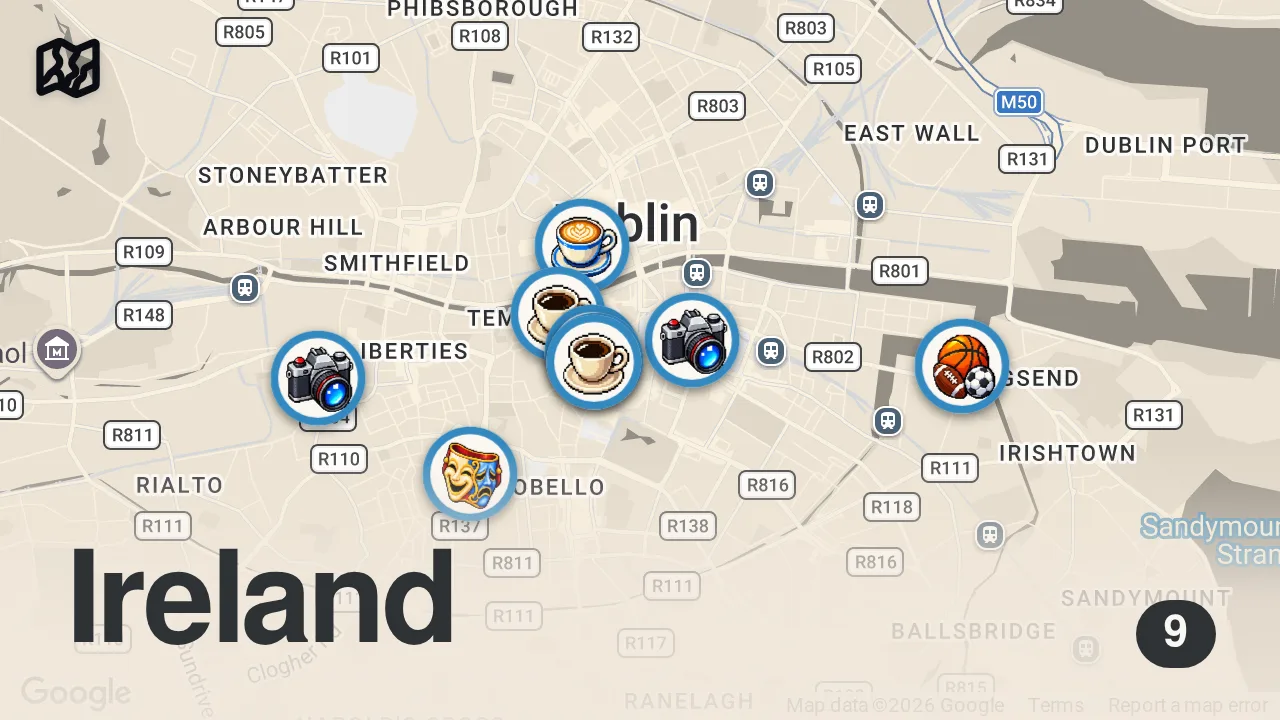 Map of 9 spots from TOP 10 THINGS TO DO IN DUBLIN IRELAND | TRAVEL GUIDE