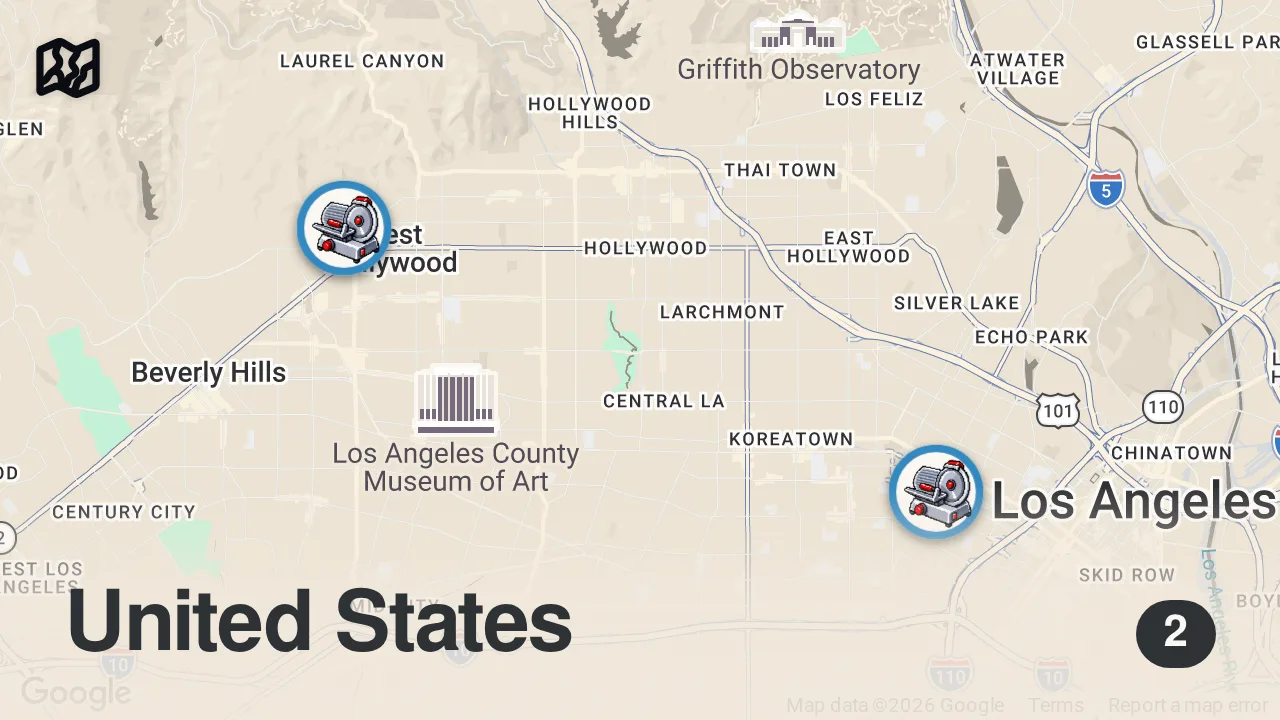 Map of 2 spots from The best sandwich in LA? It could be.