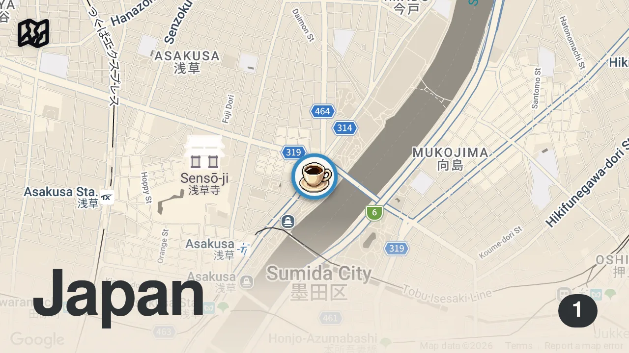 Map of 1 spot from Trying one of the most popular matcha spots in japan. Flew 13 hours to try it. #explore