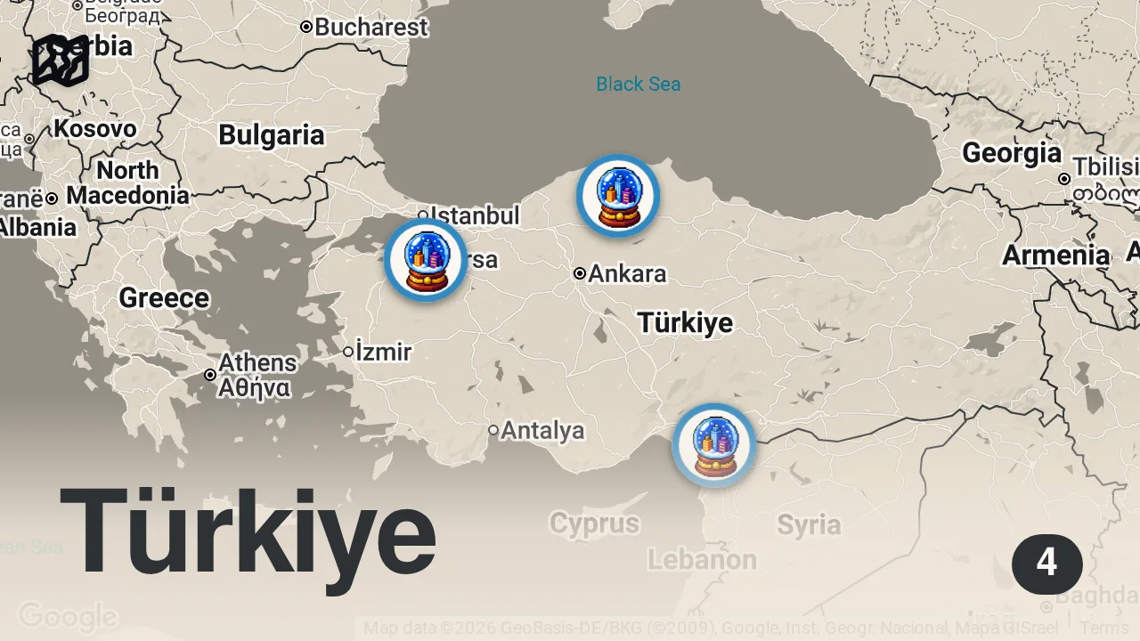 Map of 4 spots from SÜTLÜ KAVURMA YEMEK İÇİN KUYRUK OLUYOR!