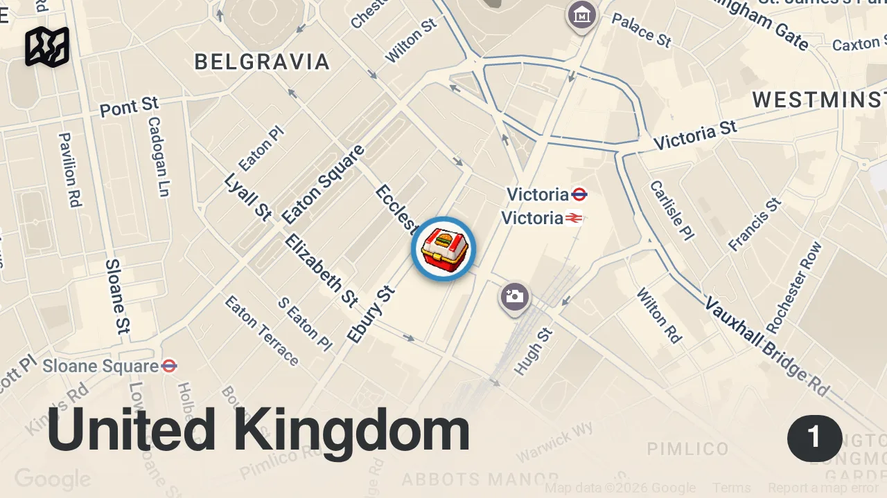 Map of 1 spot from HBR LONDON LOCATED IN BELGRAVIA #food #halalfood #burger