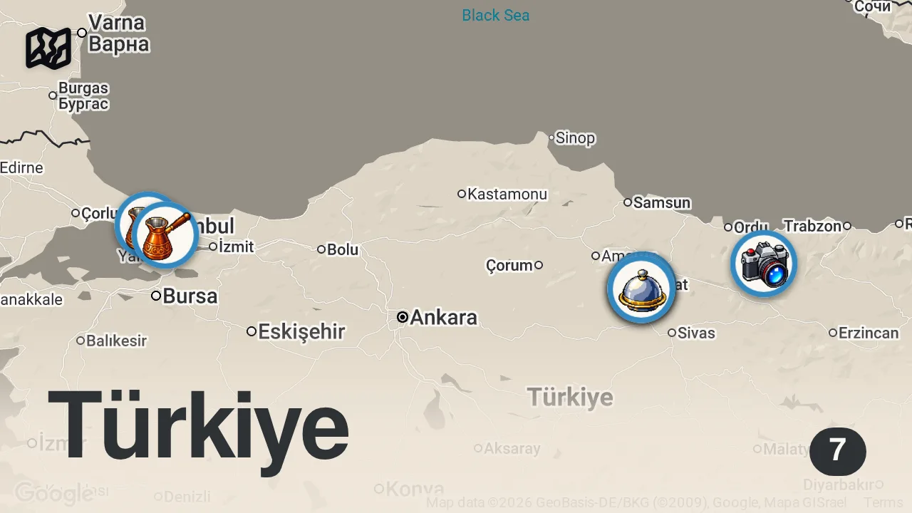 Map of 7 spots from TOKAT'TA NE YENİR?