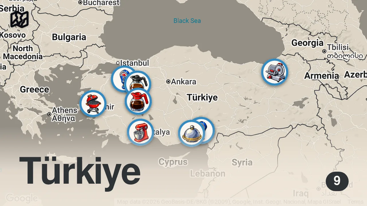 Map of 9 spots from 33 Amazing Turkish Street Foods Across Turkey