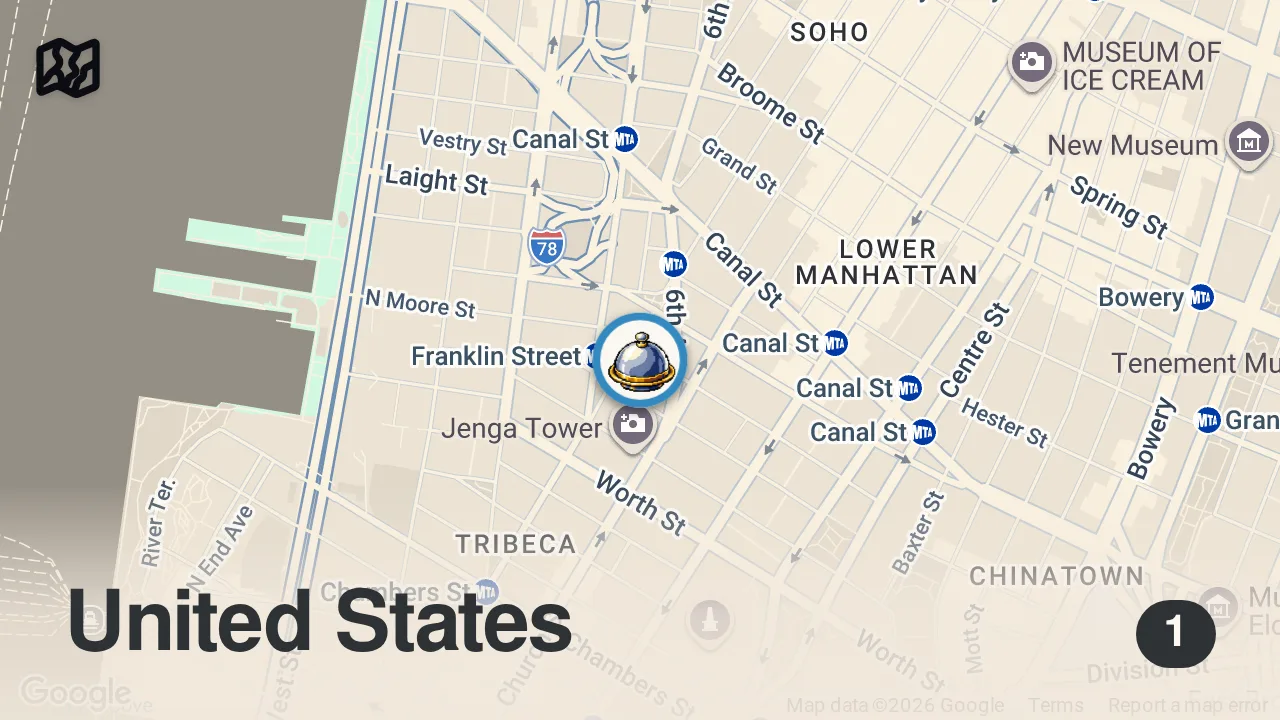 Map of 1 spot from 1 MICHELIN STAR | One White, NYC