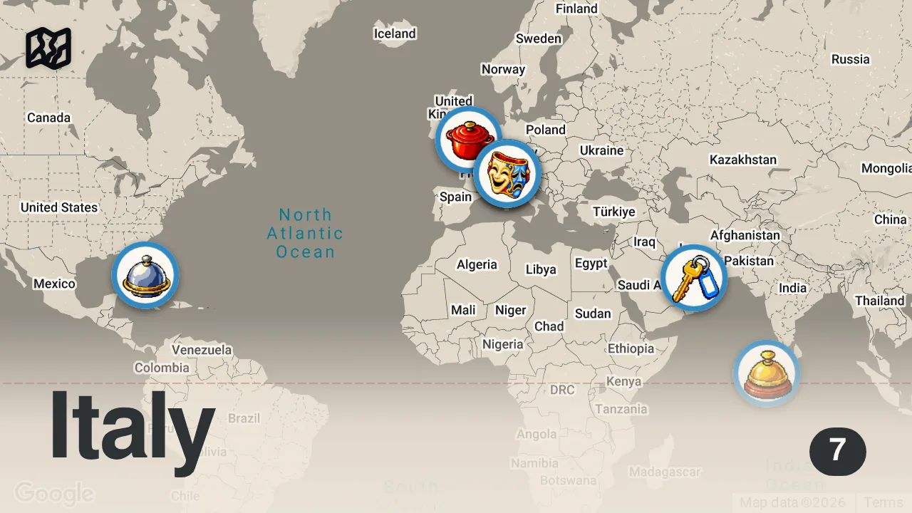 Map of 7 spots from My $140,000 Weekend in Italy