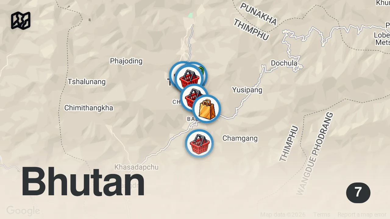 Map of 7 spots from She Was Emotional When I Did This In Bhutan ๐ง๐น (sad)