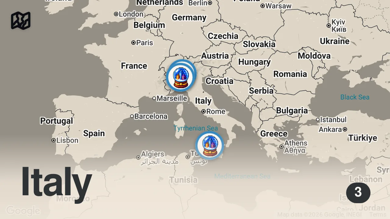 Map of 3 spots from Is Italian the Sexiest Language?