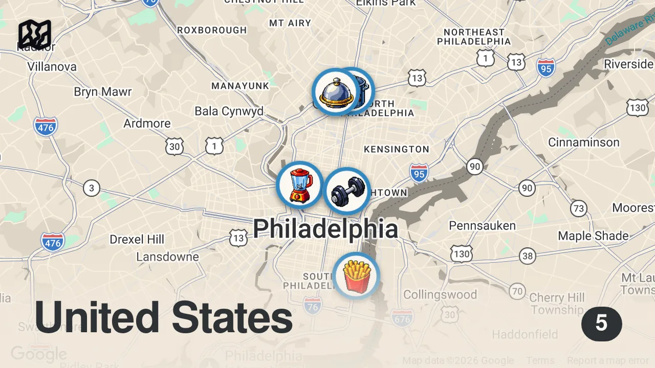 Map of 5 spots from Sister Muhammad's Famous Fish Hoagie is BACK!