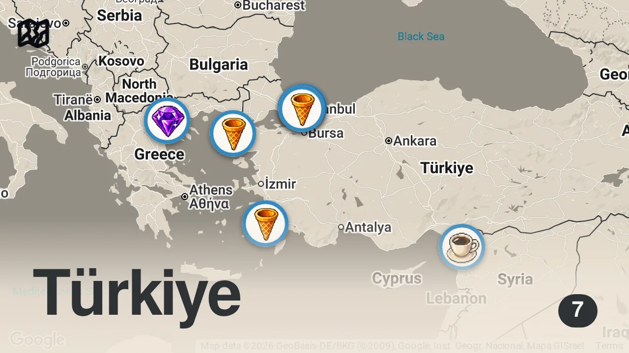 Map of 7 spots from Yazın Serinleten Lezzetleri | Ayaküstü Lezzetler