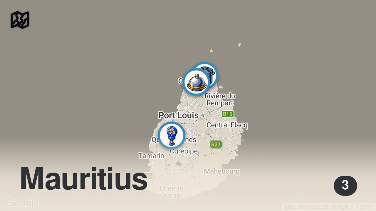 Map of 3 spots from Backyard Biryani Paradise!! EXTREME FOOD in Mauritius, East Africa!! 🇲🇺