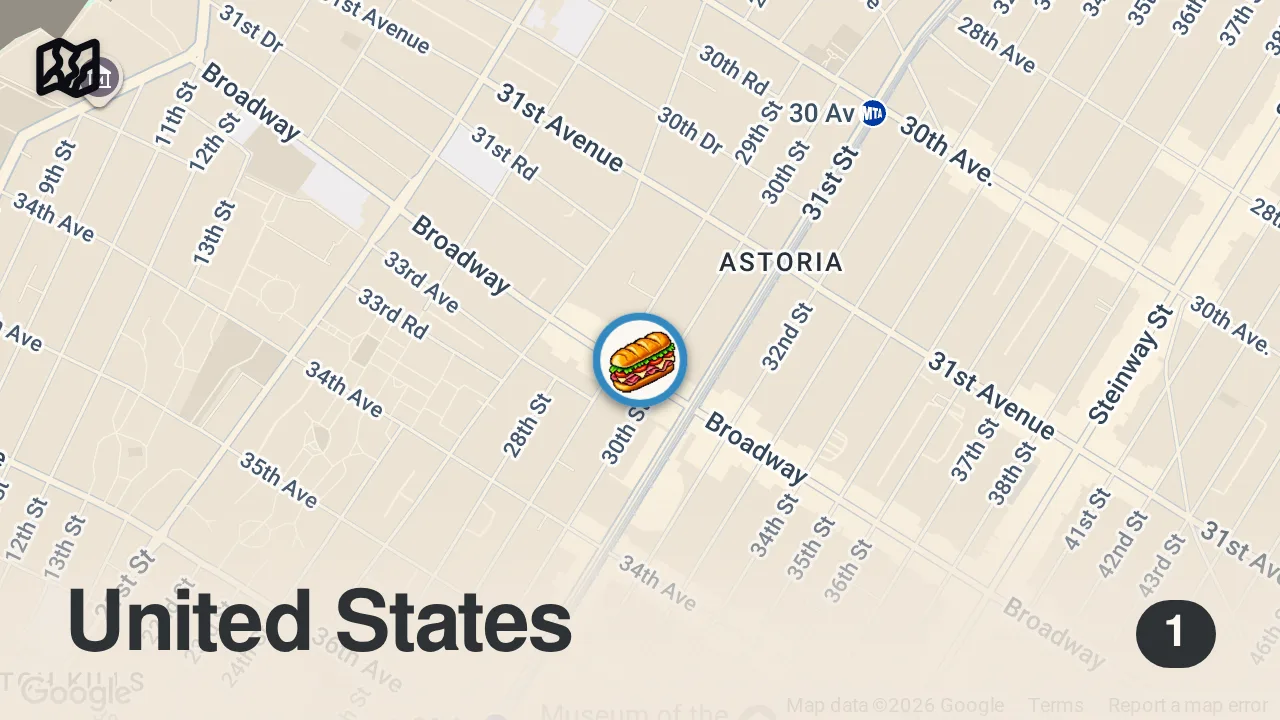 Map of 1 spot from Cheesesteak Tour in NYC Pt. 3