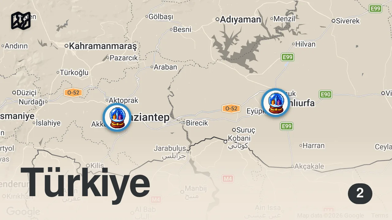 Map of 2 spots from BU URFA LAHMACUNU 23 LİRA | DEDECAN OCAKBAŞI