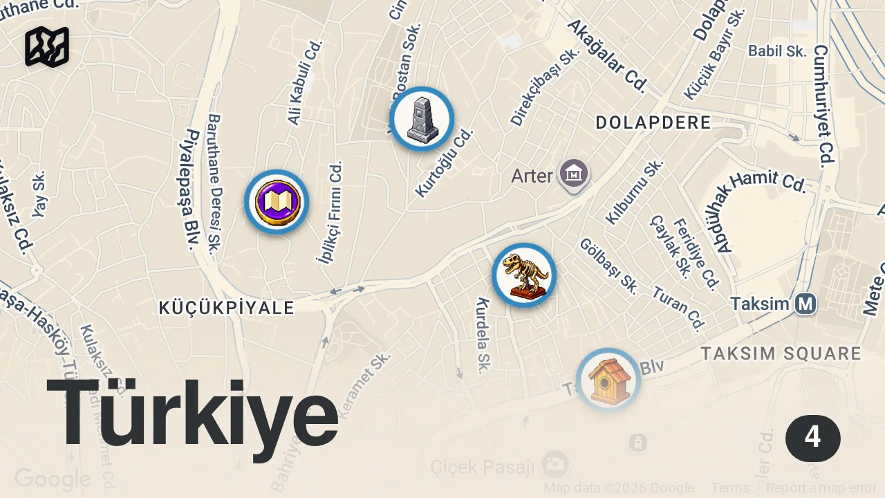 Map of 4 spots from Ahmet Mümtaz Taylan ile İstanbul Hesabı Arka Bahçe: Tarlabaşı