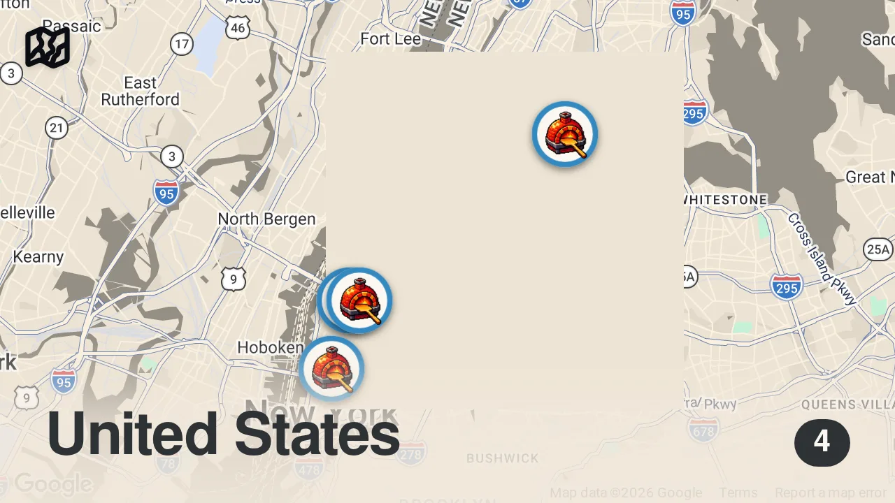 Map of 4 spots from BEST $1 PIZZA in New York City CHALLENGE! | DEVOUR POWER