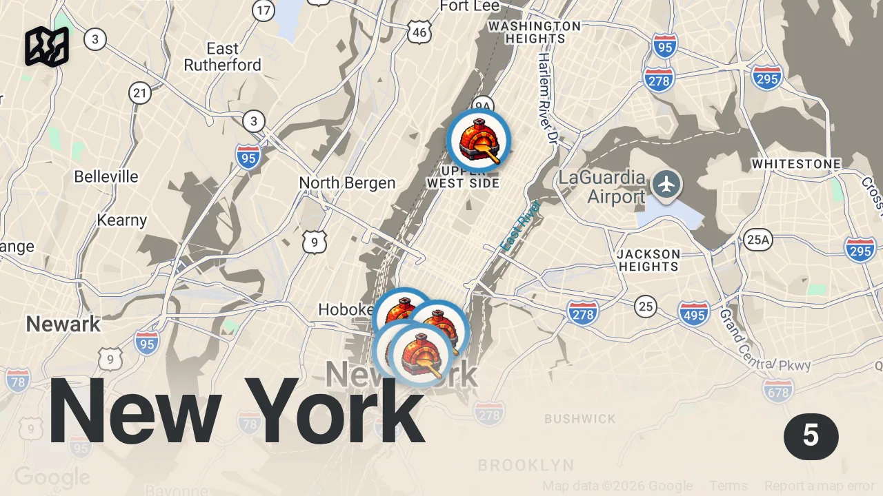 Map of 5 spots from TOP 5 SLICES IN MANHATTAN?