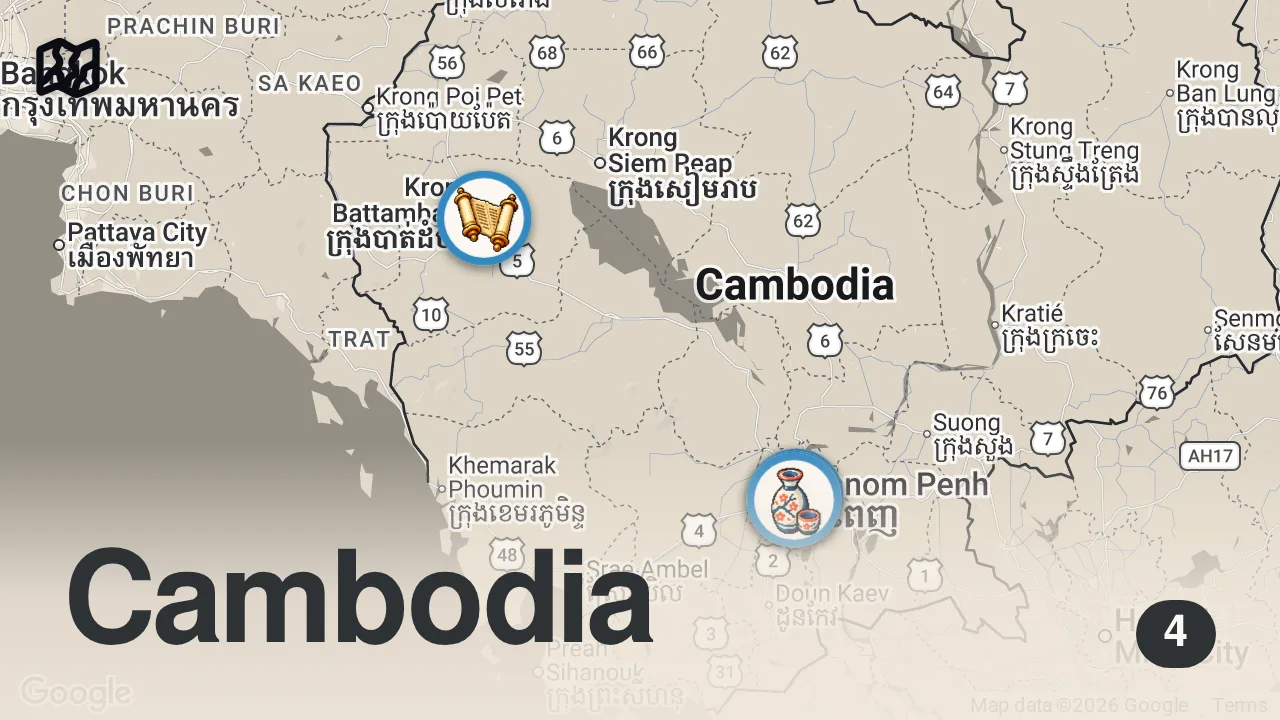 Map of 4 spots from This Bamboo Train In Battambang Is WILD - Cambodia ๐ฐ๐ญ