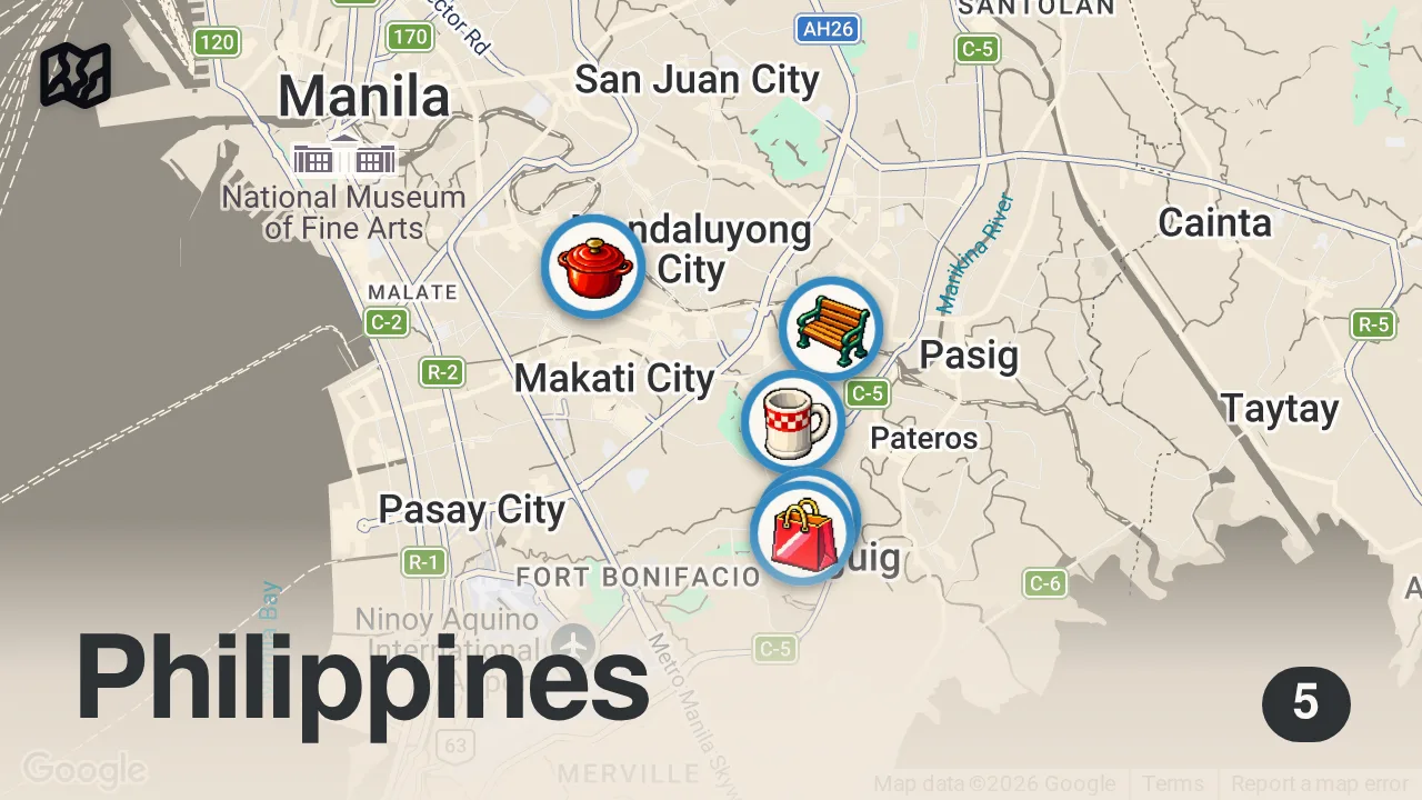 Map of 5 spots from Surprising Things About Living in Manila, Philippines!