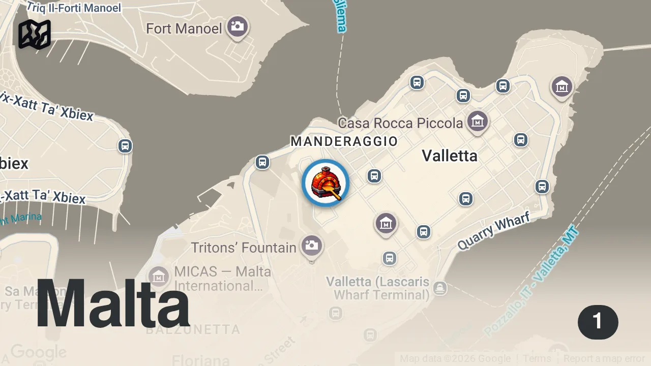 Map of 1 spot from PINSA OR PIZZA??? BEST Roman Style PIZZA Experience - SOTTO Pinsa Romana in Valletta