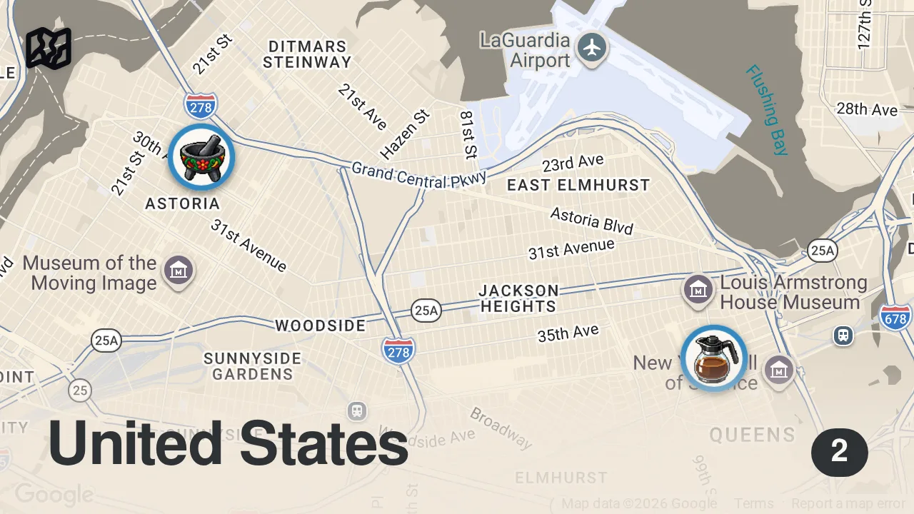 Map of 2 spots from Birria Torta vs. Carne Asada Torta - Foodie Faceoff Ep. 1
