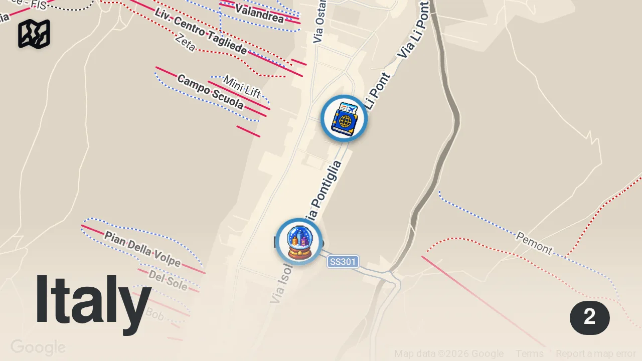 Map of 2 spots from First Day at The Winter #Olympics 2026! #invitedbyyoutube