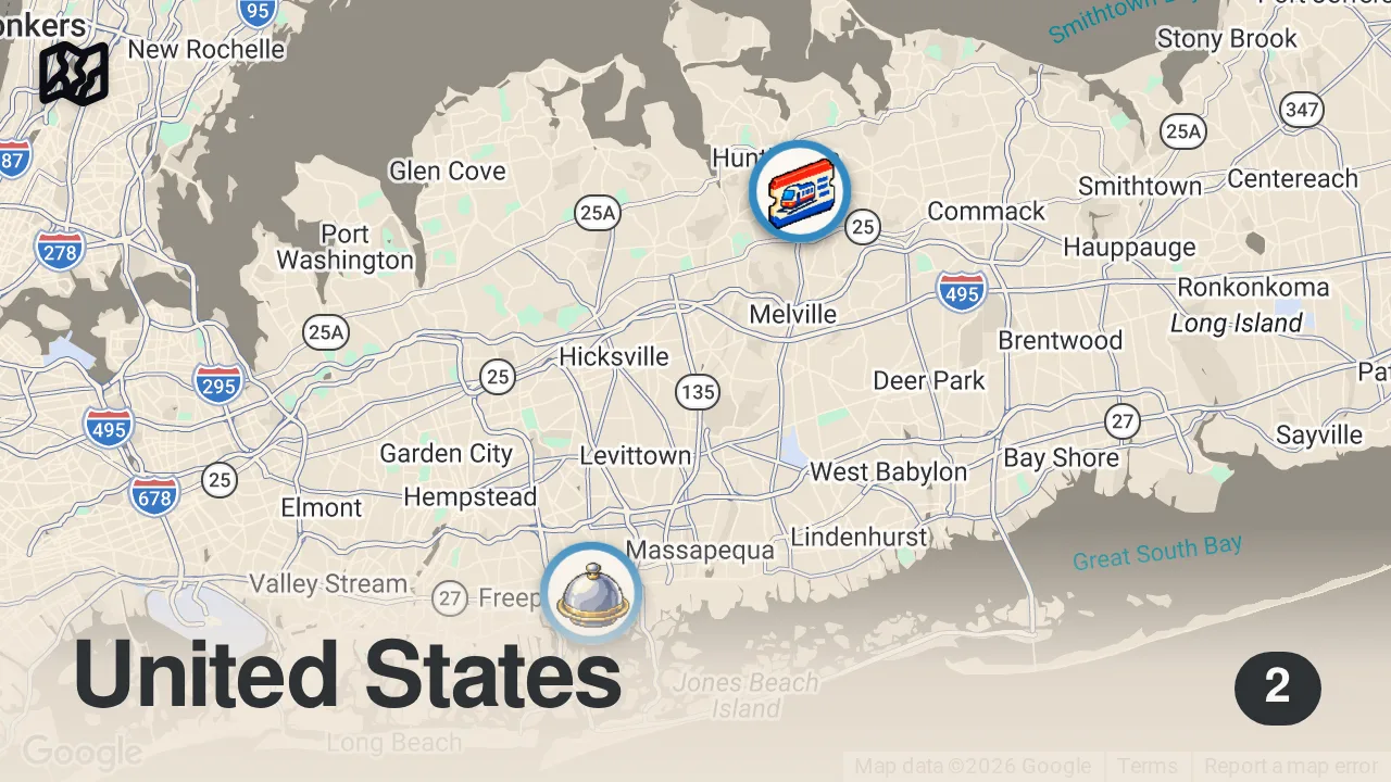 Map of 2 spots from Going ALL OUT at Street To Table in Merrick & Huntington Station, NY on Long Island! 🔥 #DEVOURPOWER