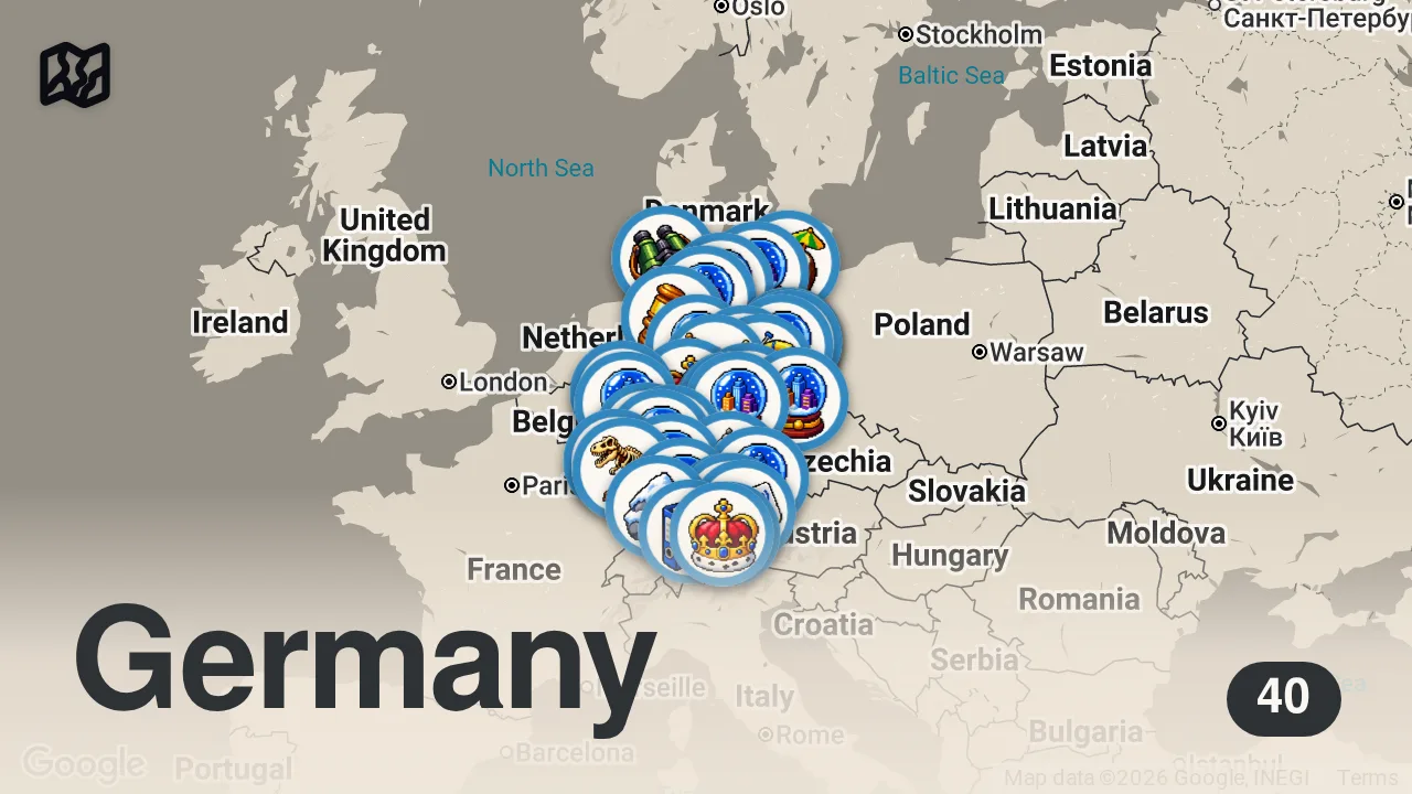 Map of 40 spots from Von Berlin bis Bayern - was Touristen an Deutschland lieben
