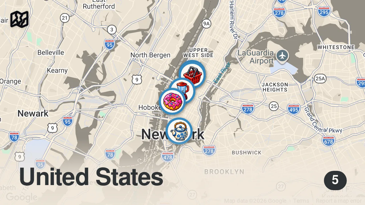 Map of 5 spots from Eating food underground from NYC SUBWAY STATIONS #shorts