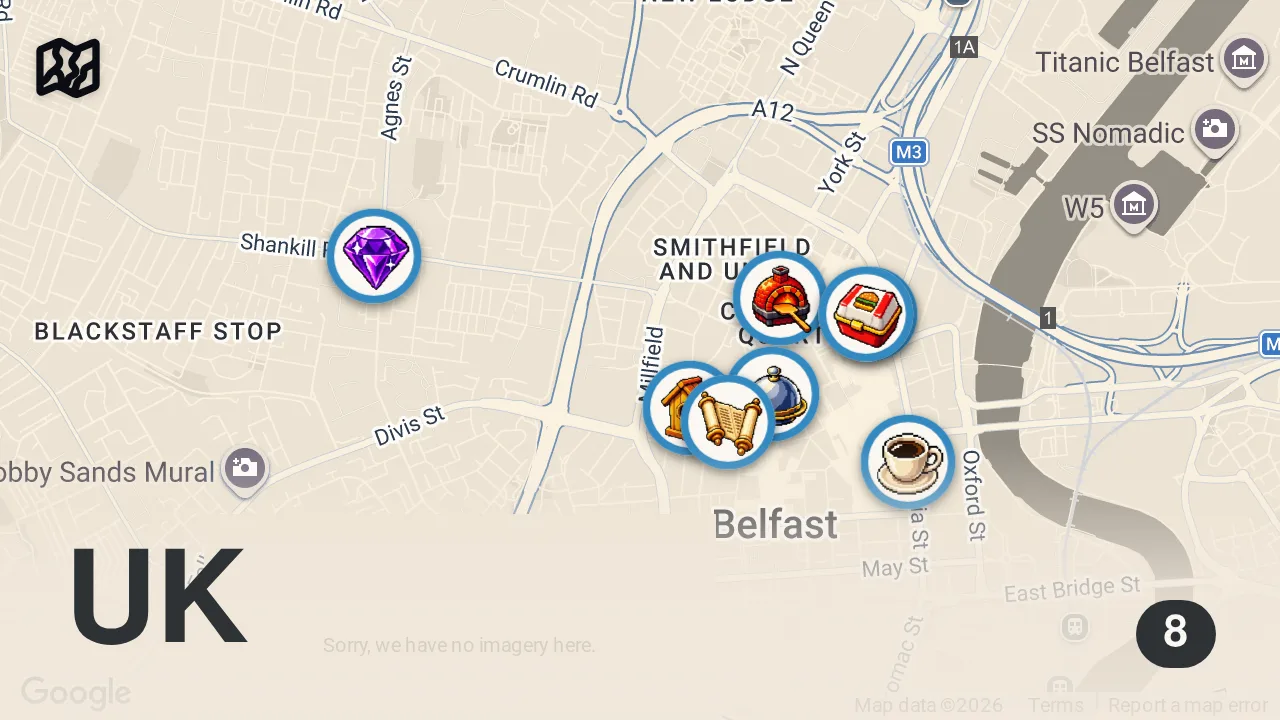 Map of 8 spots from TRYING THE MOST VIRAL FOOD IN BELFAST