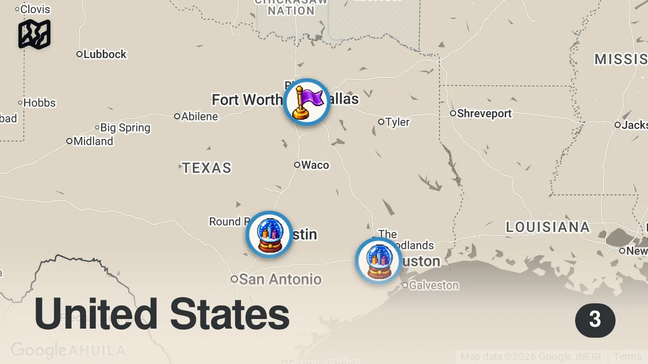 Map of 3 spots from Finding The Best Barbecue In Texas | Food Tours Marathon | Insider Food