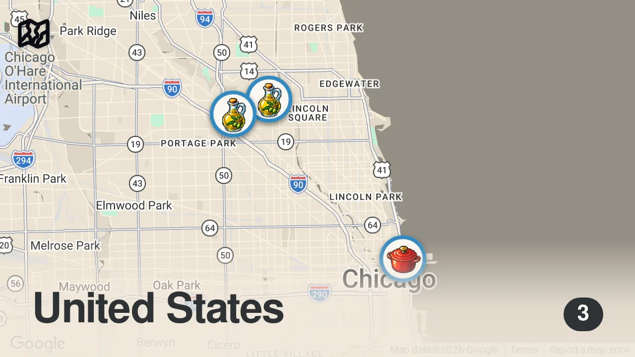 Map of 3 spots from Some of the best Yemeni restaurants to go to in Chicago . Go check out the video⬇️⬇️ #explore