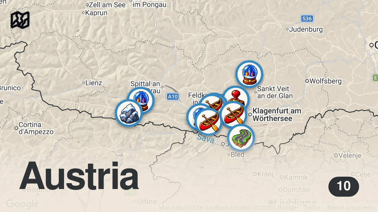 Map of 10 spots from Kärnten – Im Süden von Österreich zwischen Bergen und Seen | ARD Reisen