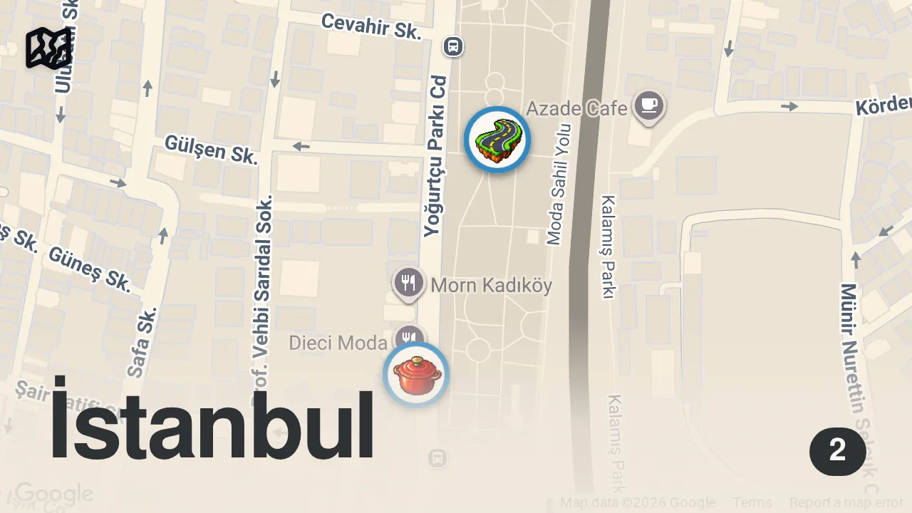 Map of 2 spots from 72 SAAT MAYALANMIŞ EKMEKLE MENEMEN! 🔥#ayaküstülezzetler #short #shorts