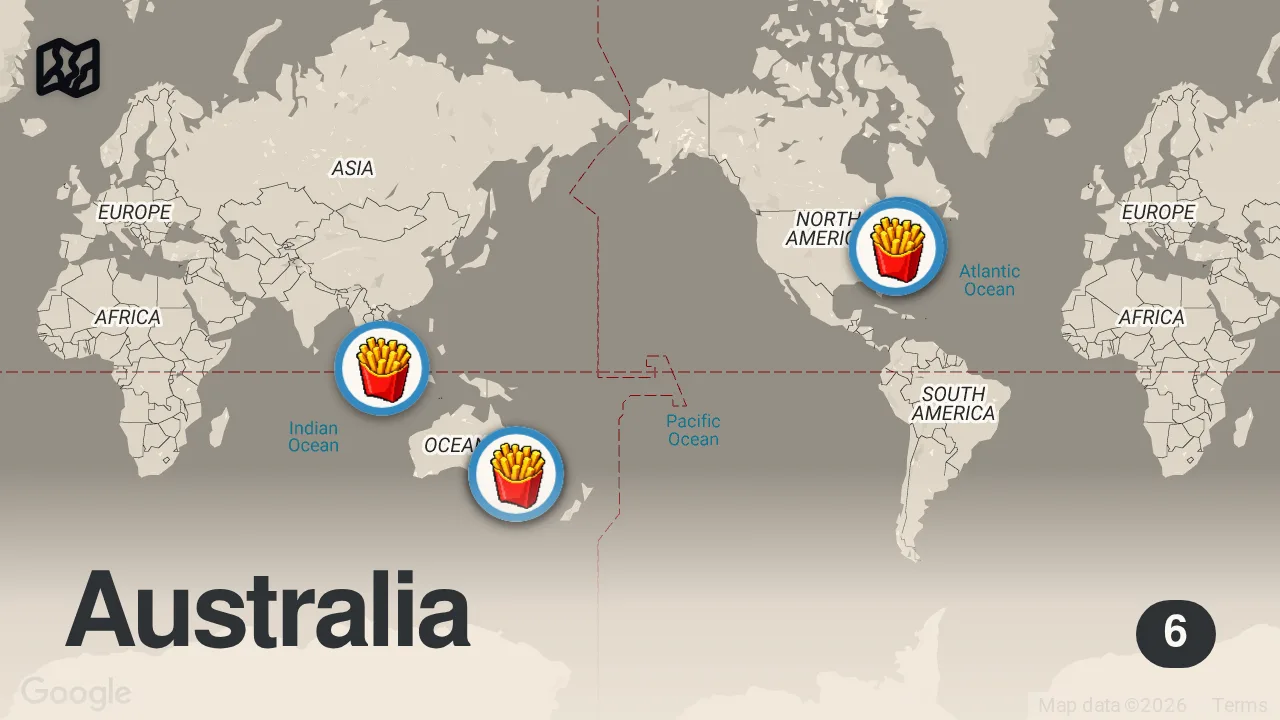 Map of 6 spots from I Try Weird Fast Food Combos *CHIPOTLE EDITION*