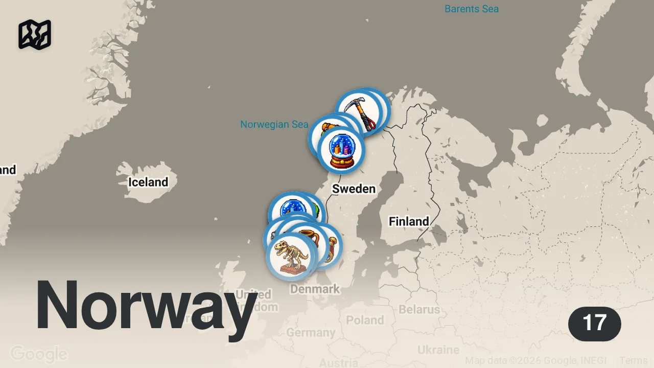 Map of 17 spots from 🇳🇴 NORWEGEN Dokumentation | 28 Orte, die dich völlig sprachlos machen werden | 4K