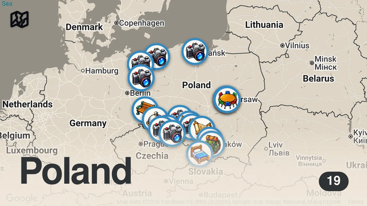 Map of 19 spots from 20 zaskakujących miejsc w POLSCE cz.1