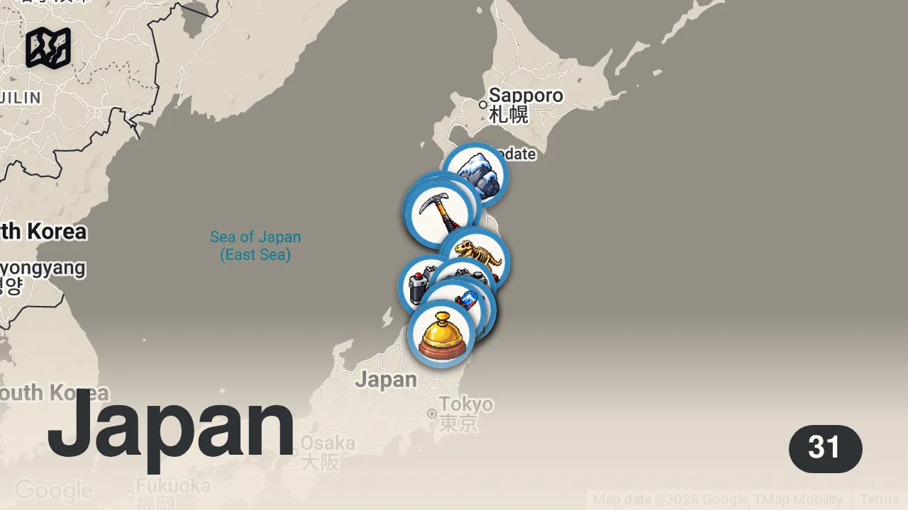 Map of 31 spots from 【東北人気観光地】満足度ランキングトップ10!絶景・グルメも<2023>|観光スポット|秘境|国内旅行|旅行|おすすめ|じゃらん