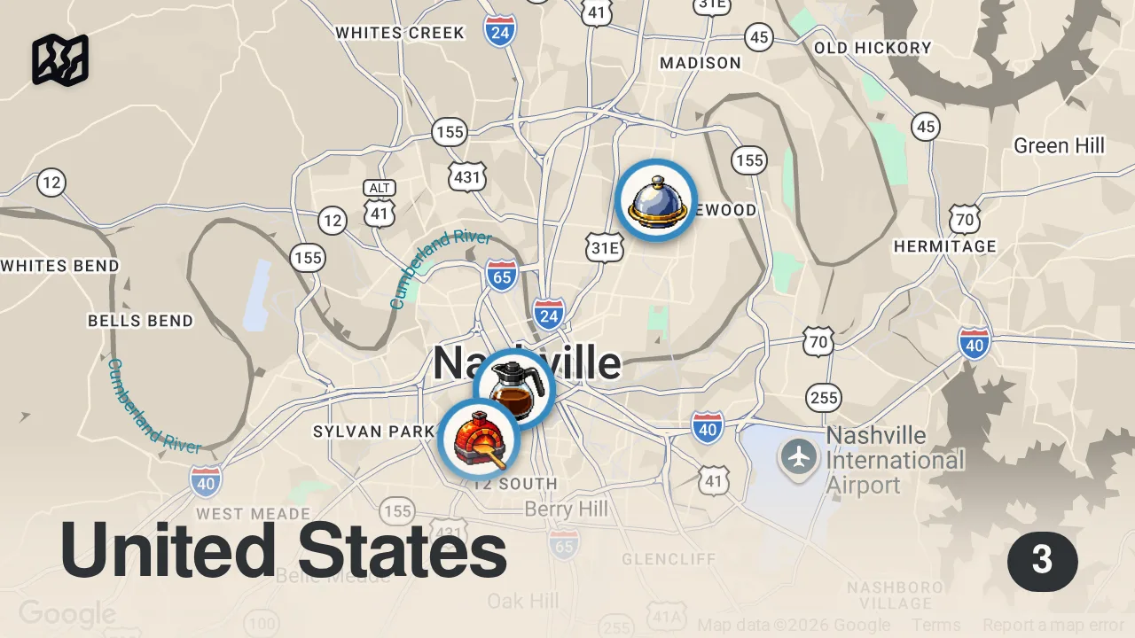 Map of 3 spots from Letting Strangers Decide Where We Eat For 24 Hours (Construction Workers)