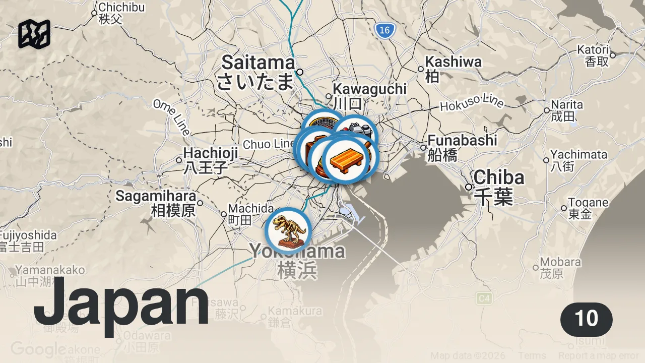 Map of 10 spots from A Local's Guide to the Perfect Tokyo Experience | Internet vs Expert | Condé Nast Traveler