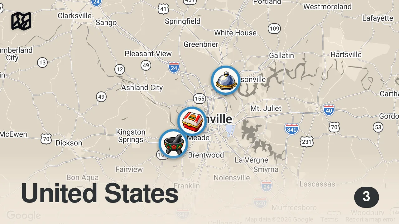 Map of 3 spots from Eating Southern FAST FOOD Restaurants For 24 Hours...Again (Part 4)
