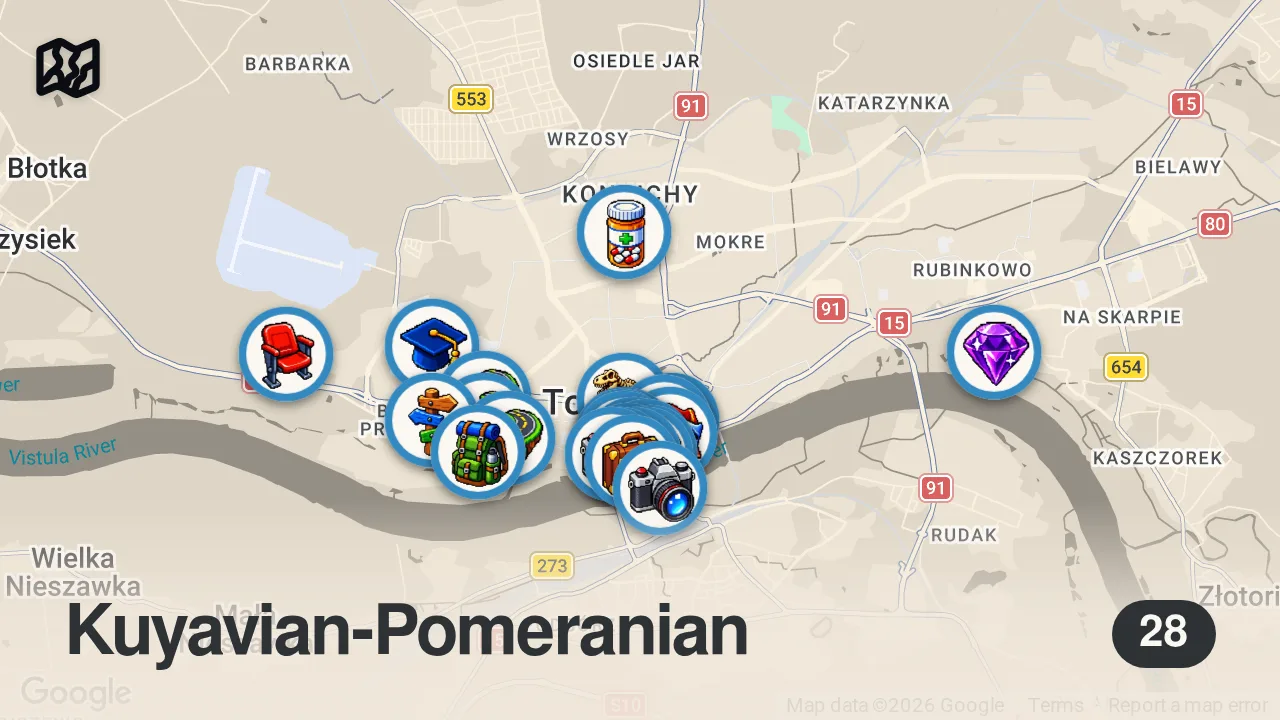 Map of 28 spots from LEPIEJ NIŻ W PARYŻU? Toruń mnie zaskoczył