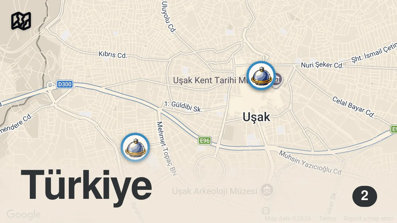 Map of 2 spots from UŞAK’TA NE YENİR?