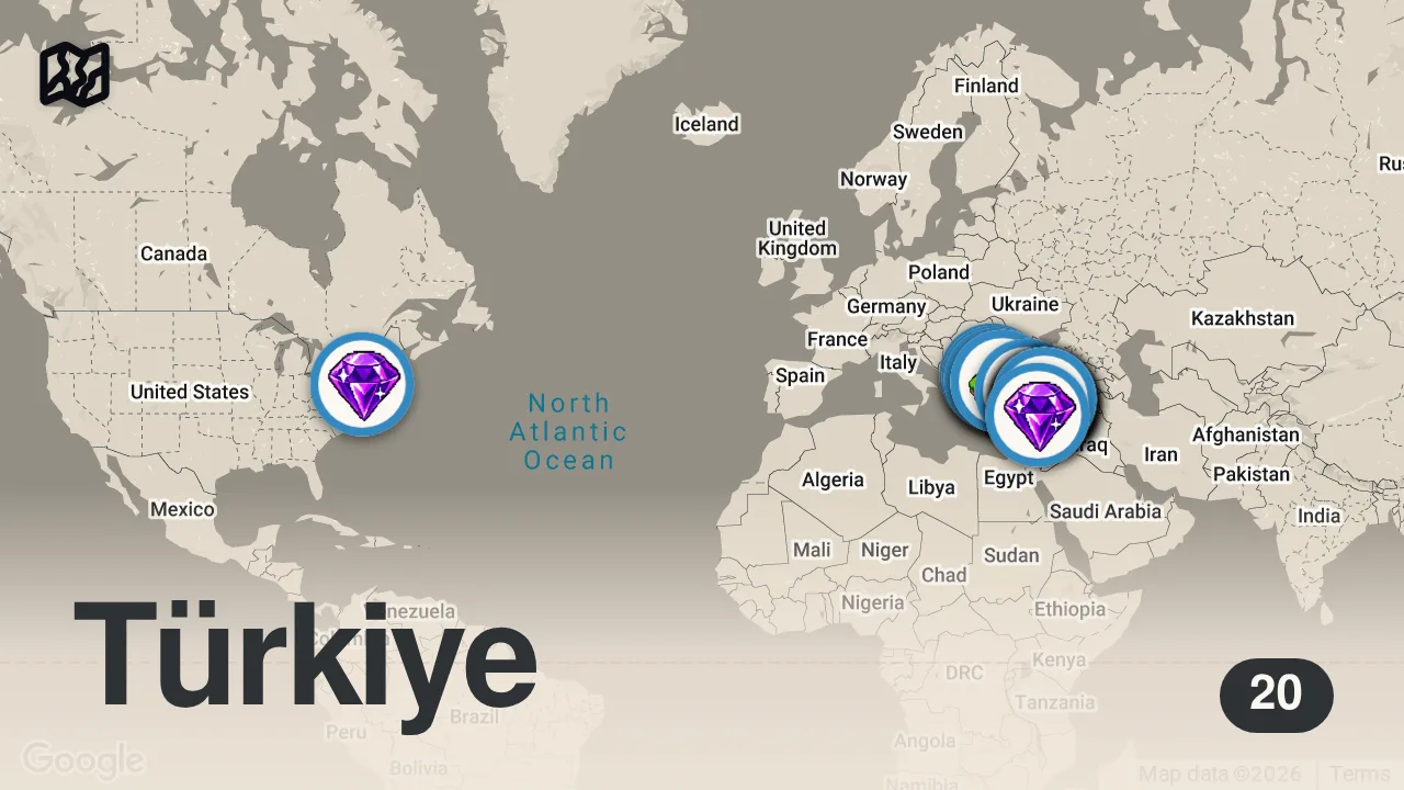 Map of 20 spots from KAYSERİ’DE BİR GÜNDE NE YENİR!!! DÜNYALARI YEDİM!!!