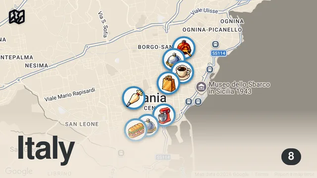 Map of 24 Hours Of ITALIAN FOOD In SICILY - Best Local Food in Catania From Pizza To Pasta & Seafood