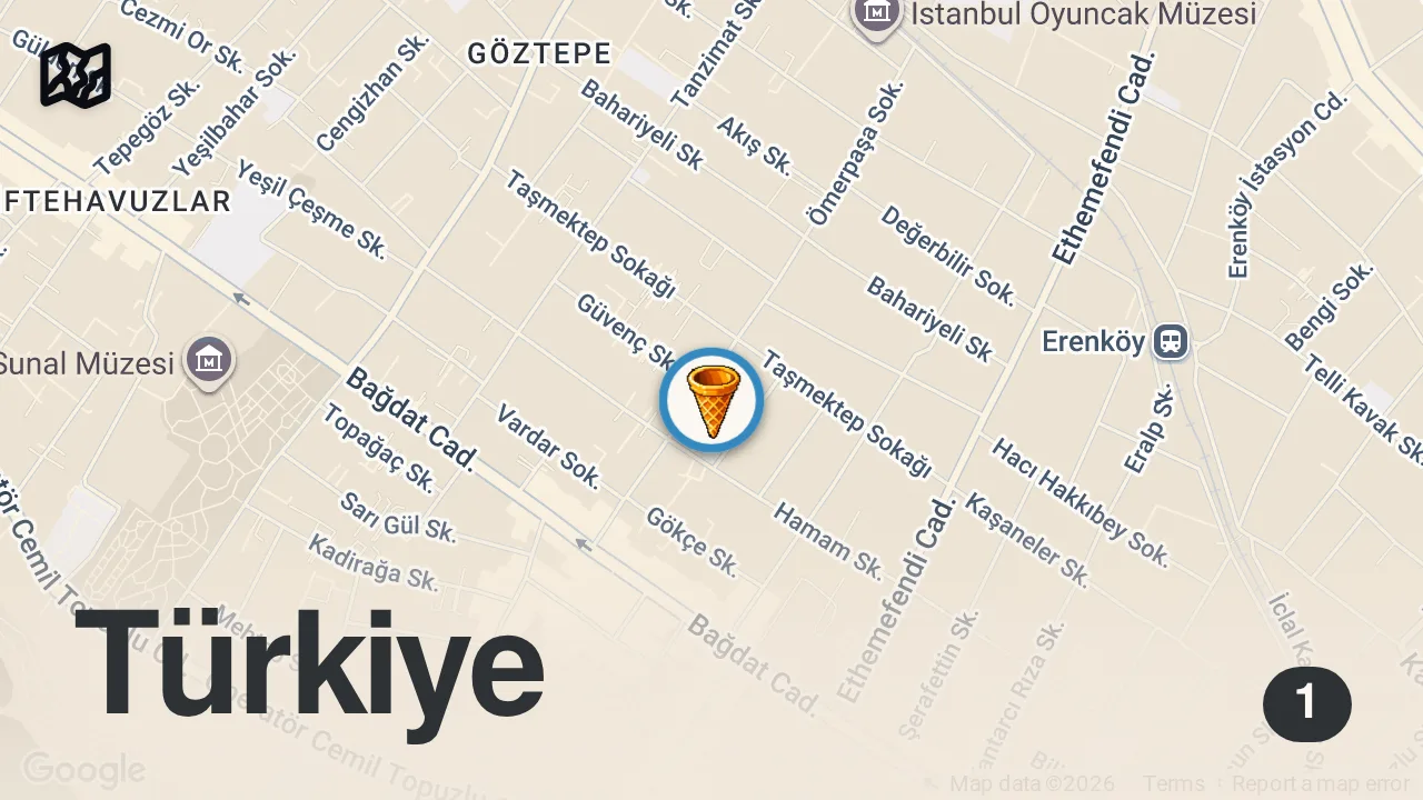 Map of 1 spot from Sizlerden gelen dondurma talepleri üzerine bu yaz birkaç durağa uğrayacağız. İlki Paseo.