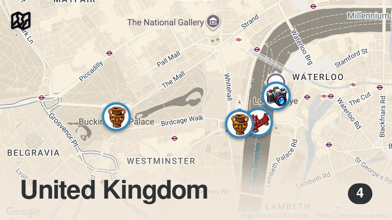 Map of 4 spots from London Top 10 Things To Do (Part 1) ๐ฌ๐ง