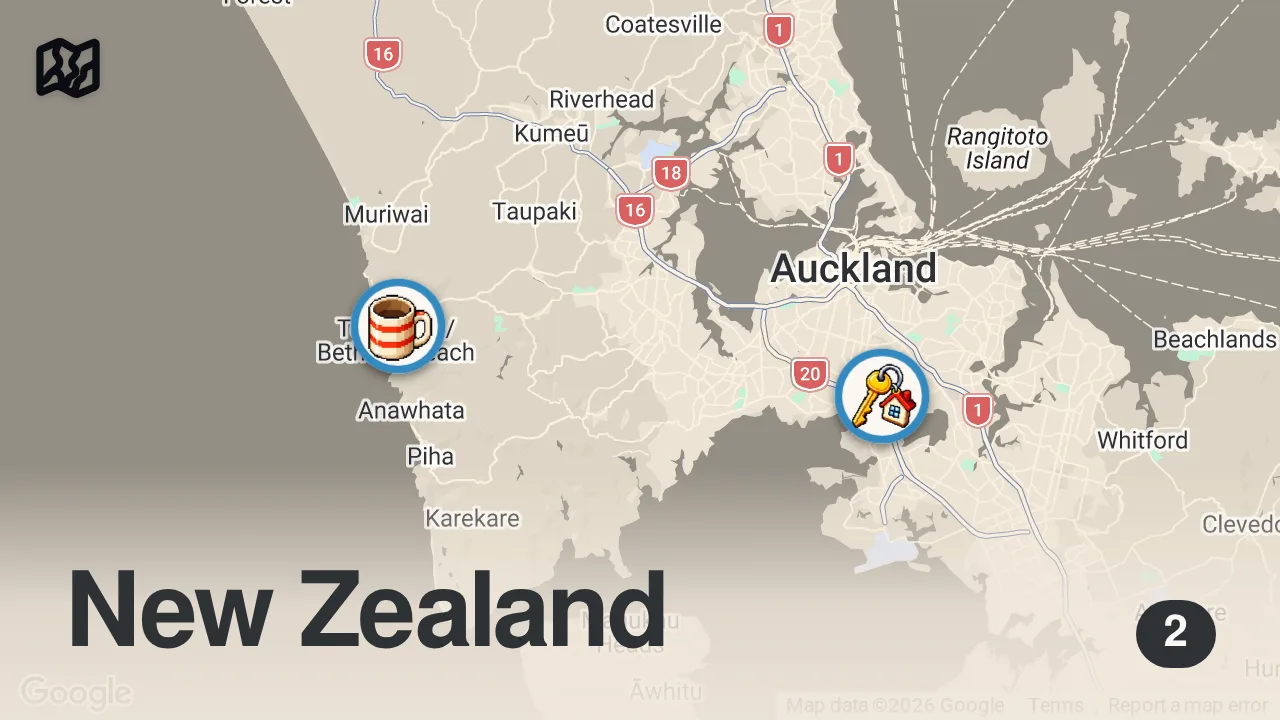 Map of 2 spots from Best Māori Food!! KING OF HANGI in Aotearoa (New Zealand)!